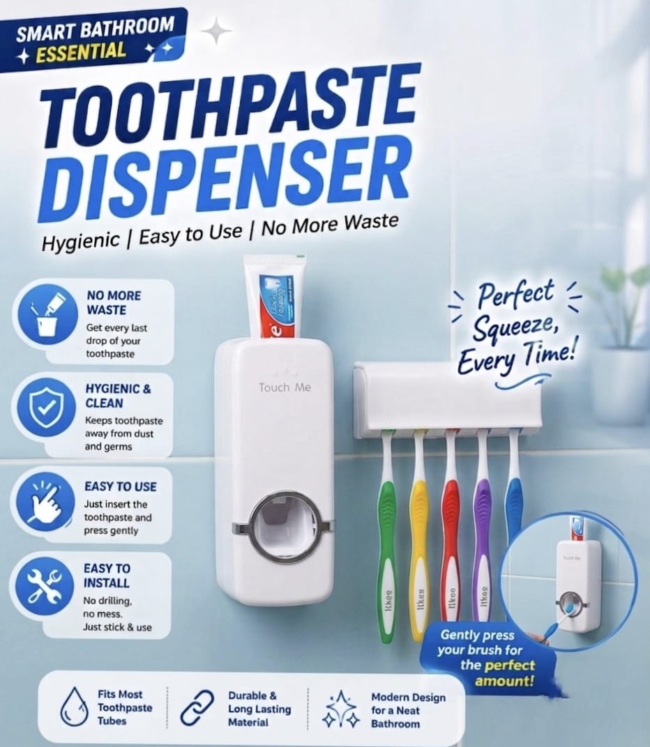 Toothpaste Dispenser and Toothbrush Holder Set